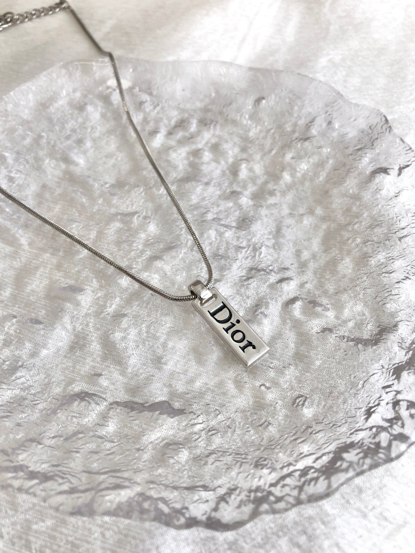 Christian Dior Logo Motif Necklace Silver Vintage a8e74p