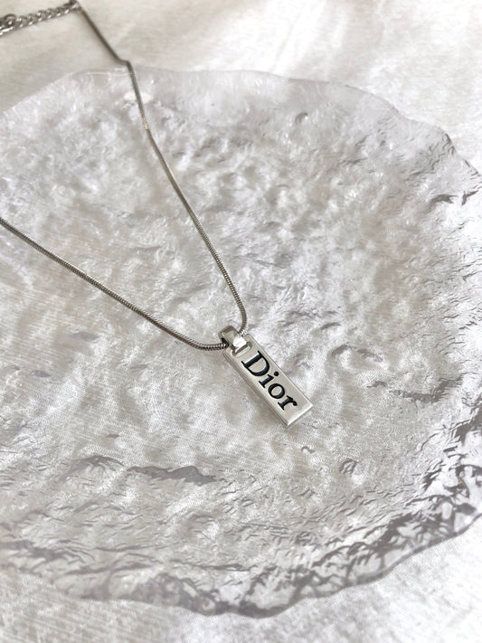 Christian Dior Logo Motif Necklace Silver Vintage a8e74p