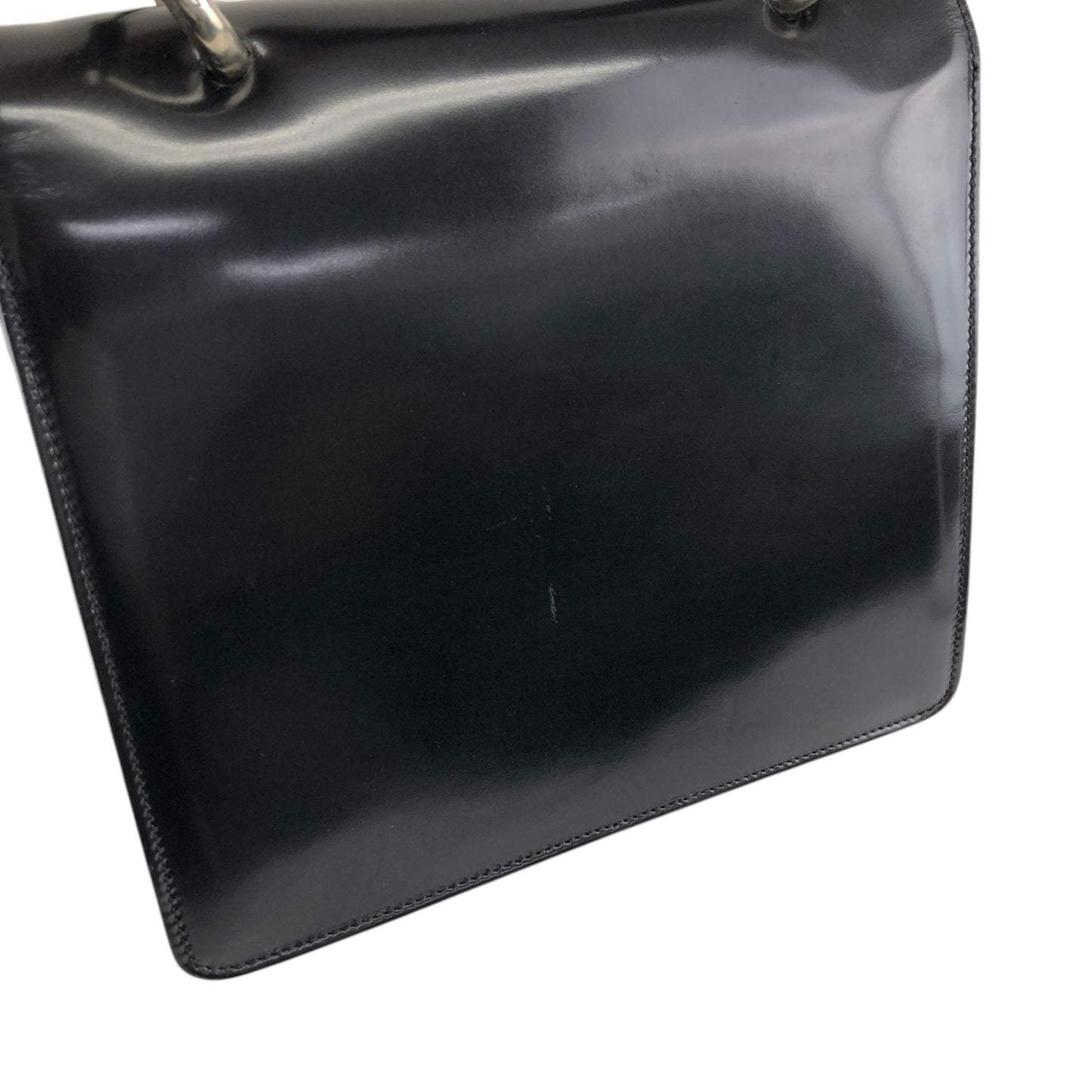 CELINE Gancini Double Flap Top Handle Handbag Black Vintage ku22zn