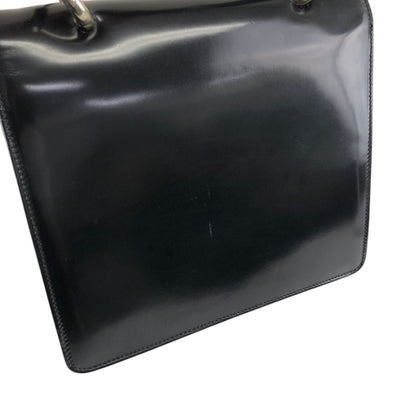 CELINE Gancini Double Flap Top Handle Handbag Black Vintage ku22zn