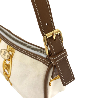 CELINE Blason Canvas Leather Handbag White Vintage  vzzbsd