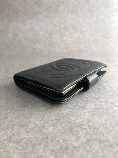 CHANEL Coco Mark Folded Wallet Black Vintage kjg3jv