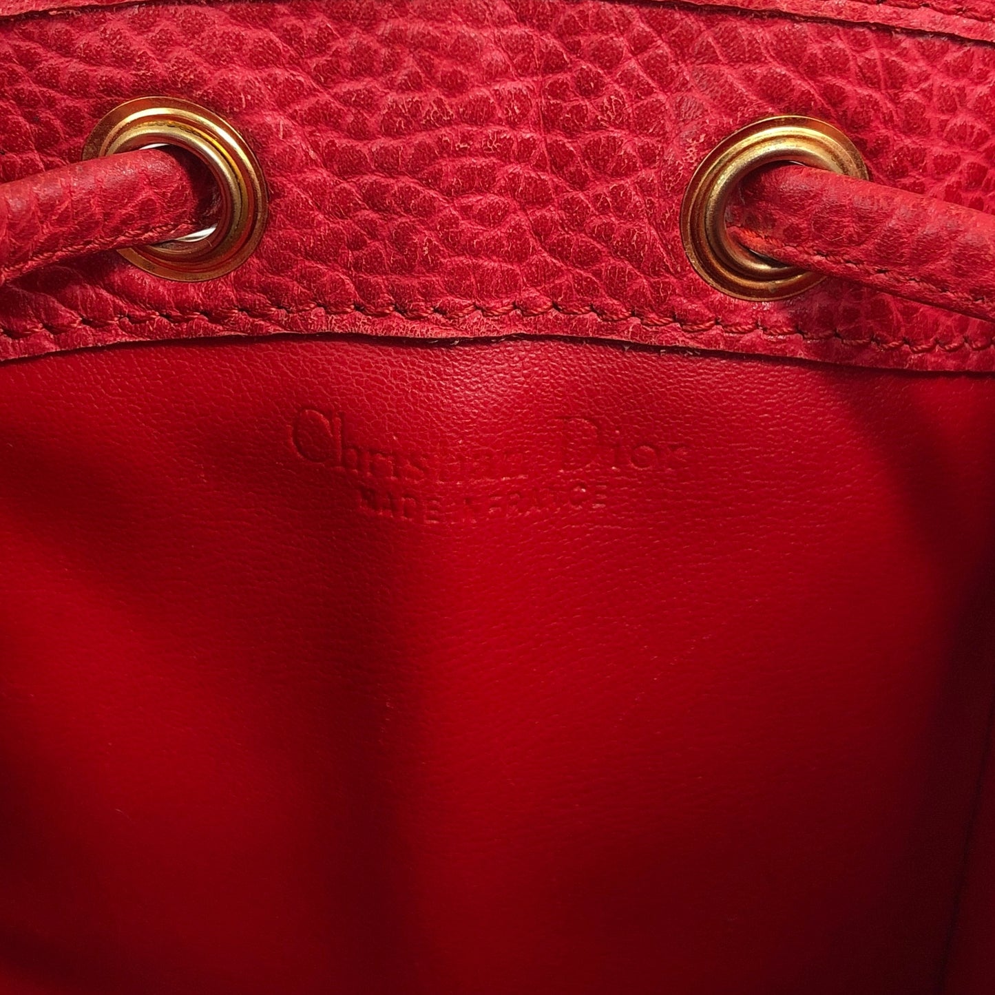 Christian Dior CD Logo Drawstring Small Handbag Red Vintage 46ensx