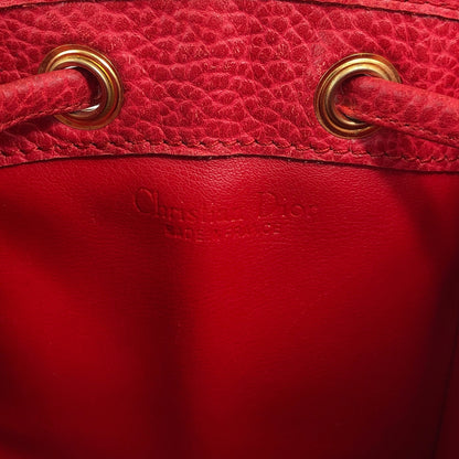 Christian Dior CD Logo Drawstring Small Handbag Red Vintage 46ensx