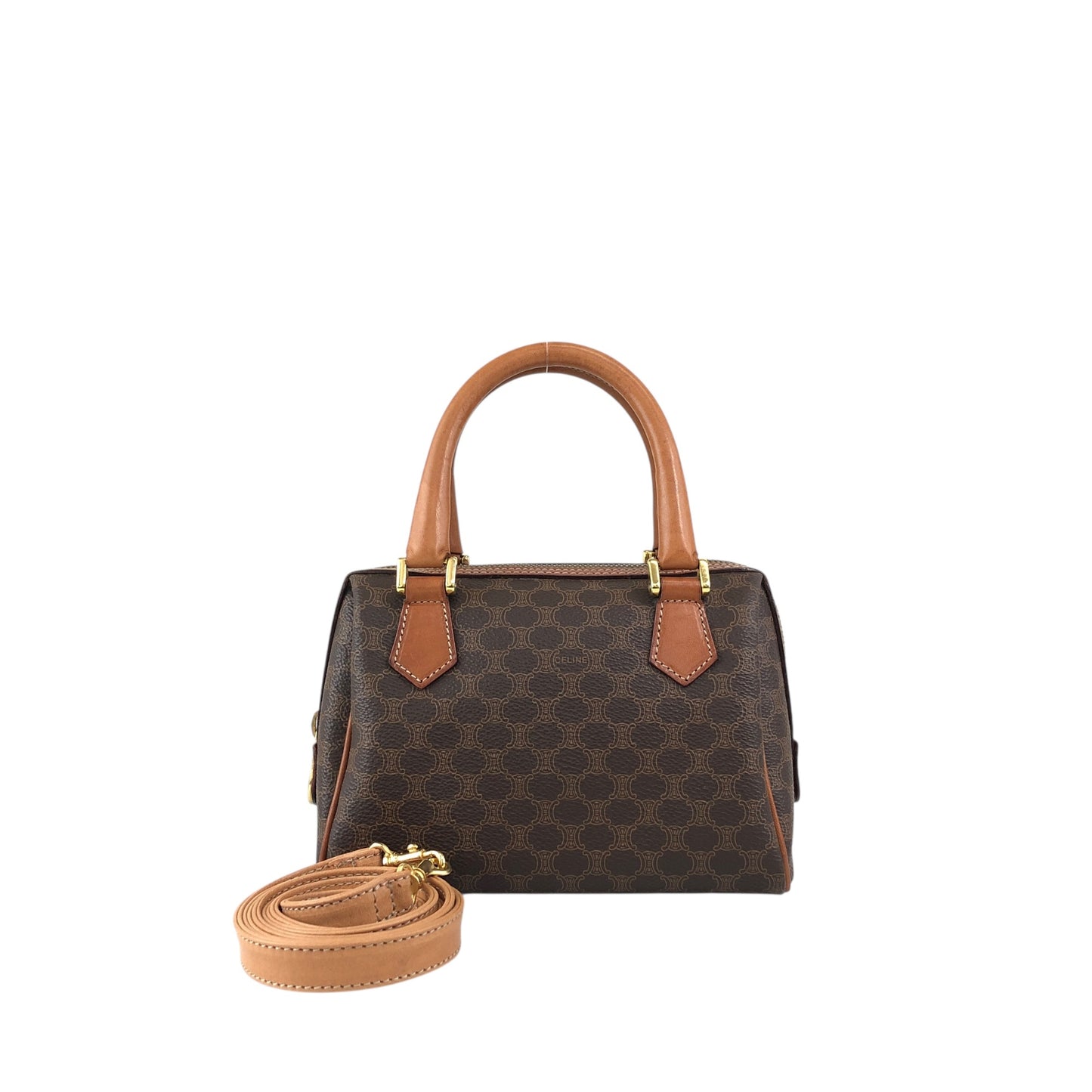 CELINE Macadam Two-way Small Handbag Shoulder bag Brown Vintage 6ryc2n