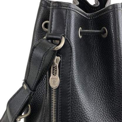 CELINE Blason Leather Drawstring Shoulder bag Black Vintage c4br2y