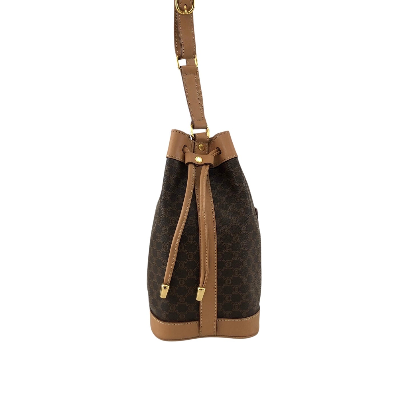 CELINE Macadam Blason Drawstring Shoulder bag Brown Vintage kvk5hf