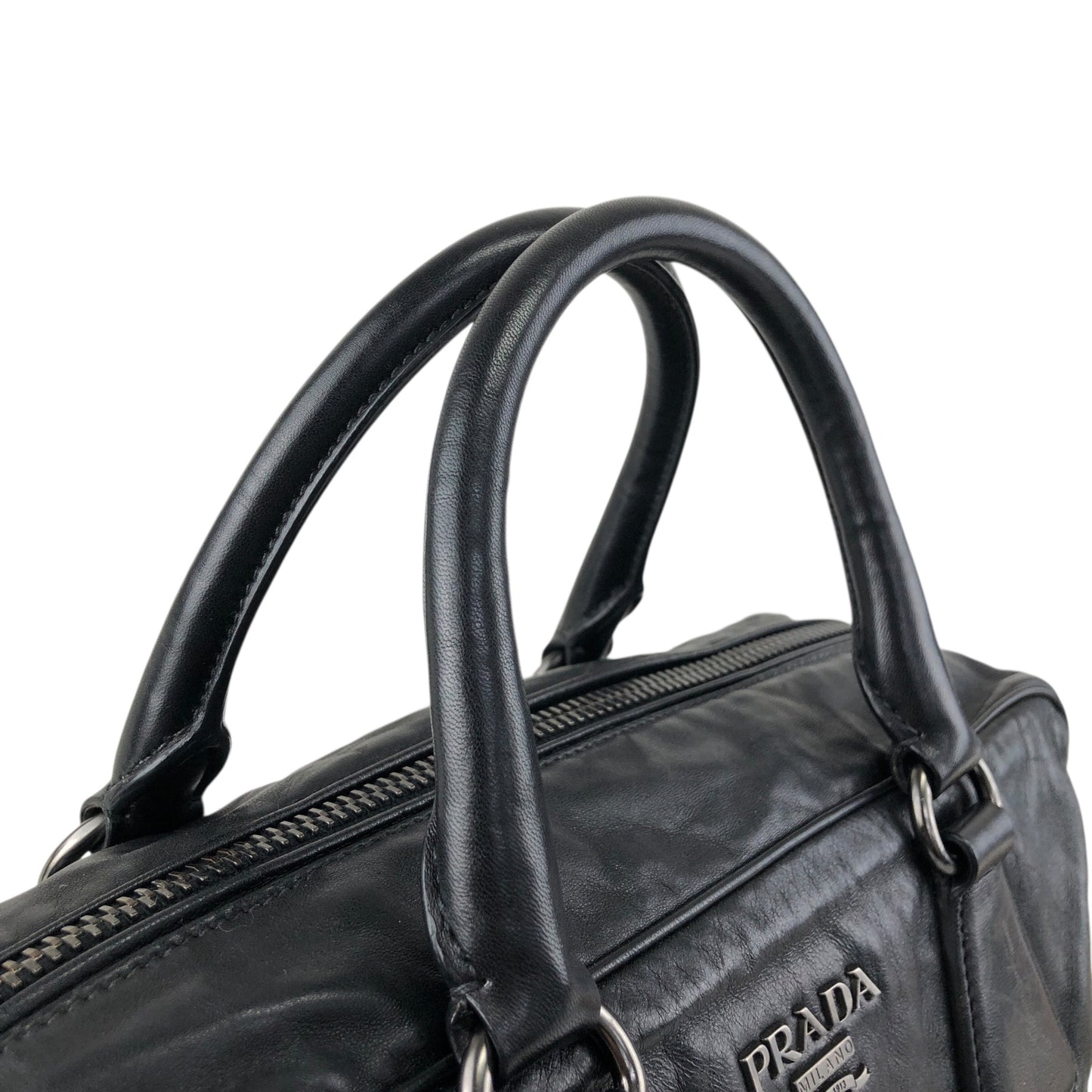 PRADA Logo Handbag Boston bag Black Vintage 2ces57