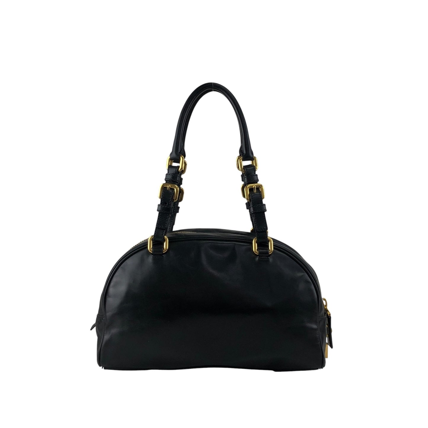 PRADA Logo Embossed Handbag Boston bag Black Vintage nvtnhw