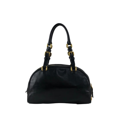 PRADA Logo Embossed Handbag Boston bag Black Vintage nvtnhw