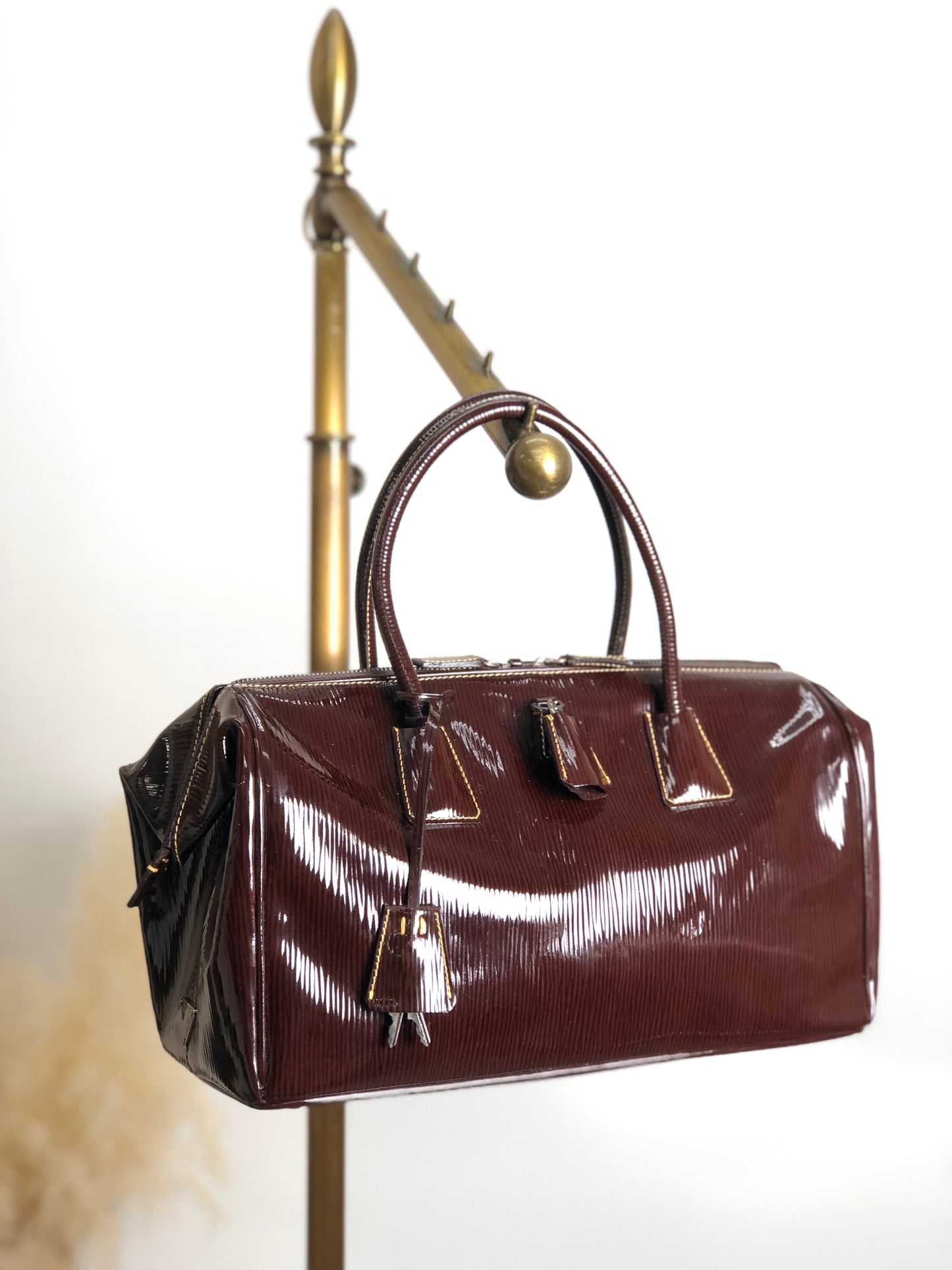 PRADA Triangle Logo Boston bag Handbag Brown Vintage kyxpym