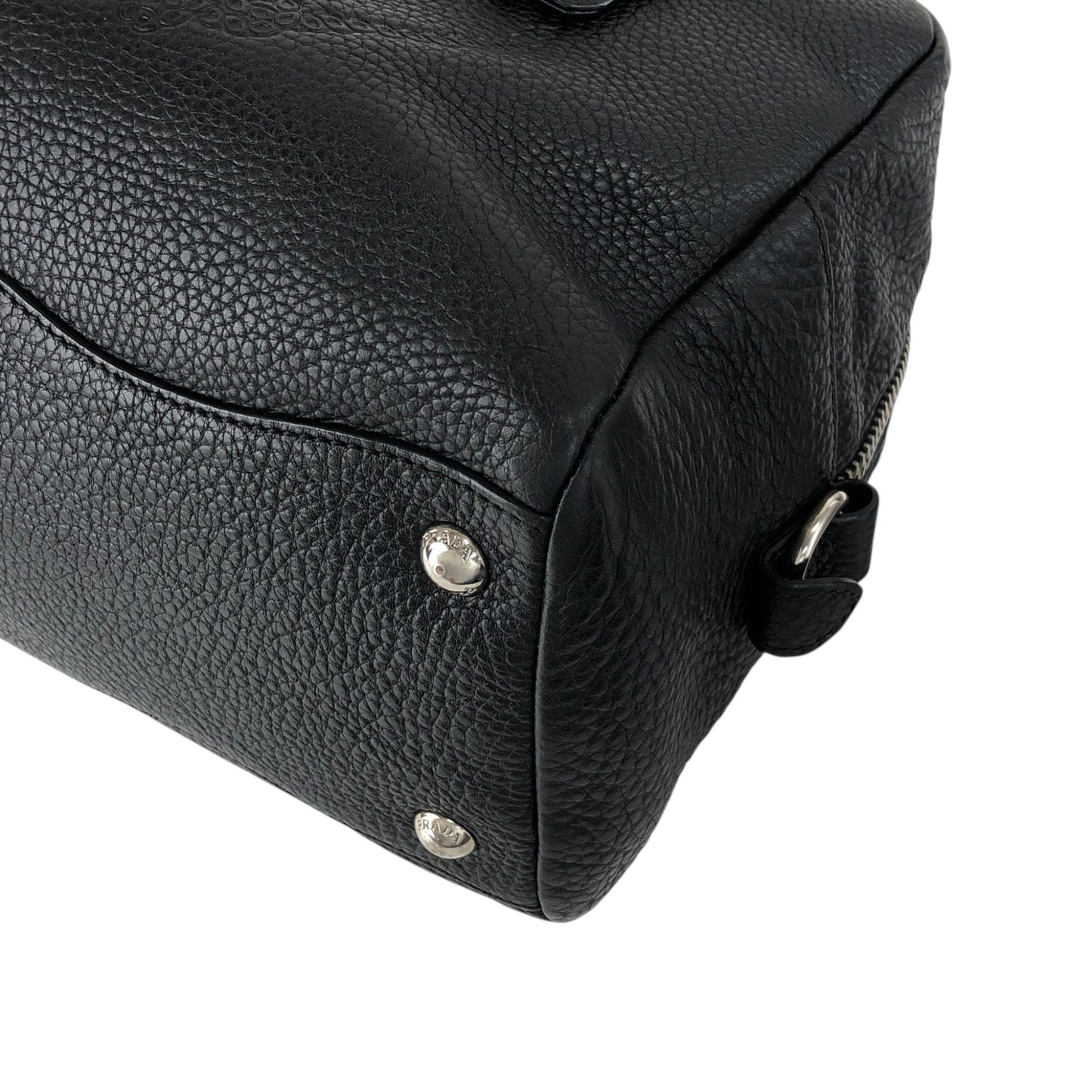 PRADA Logo Embossed Small Boston bag Handbag Black Vintage 2nb76v