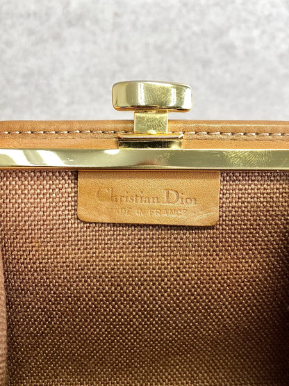 Christian Dior Trotter Honeycomb Pattern Metal Clasp Coin Purse Beige Vintage cmy3yp