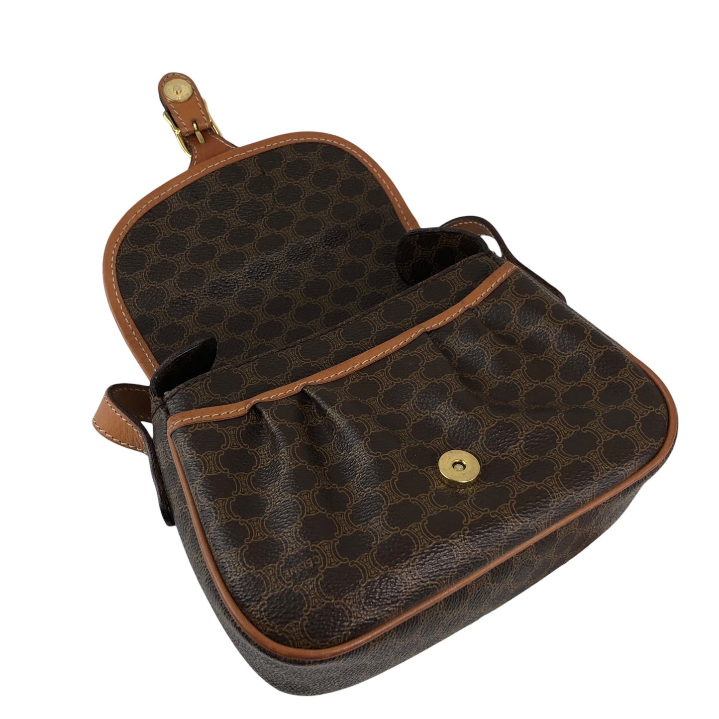 CELINE Macadam Blason Front Buckle Shoulder bag Brown Vintage zzu5ya