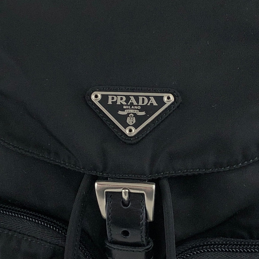 PRADA Triangle Logo Double Pocket Backpack Black Vintage u4u7vk