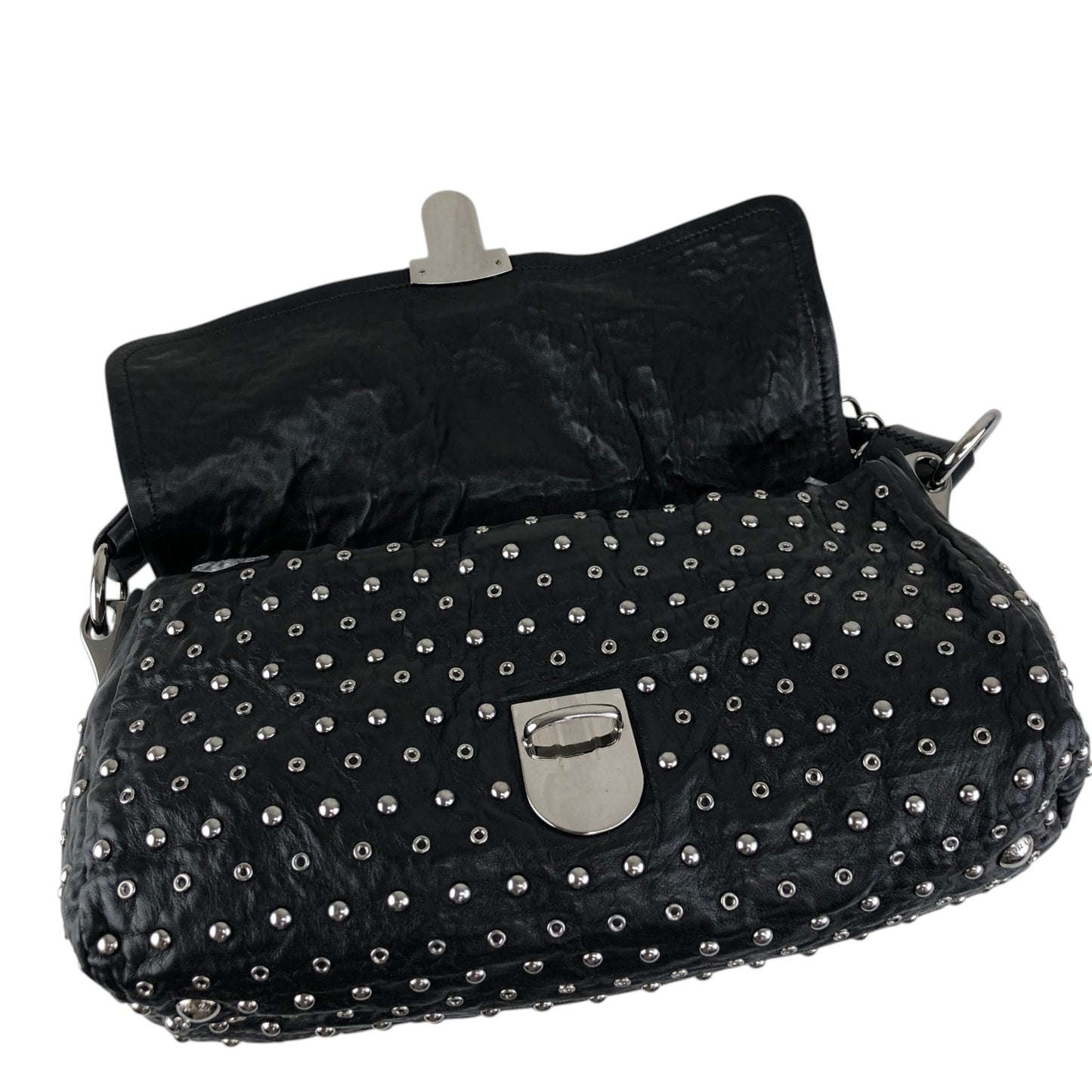 PRADA Studs Pushlock Shoulder bag Black Vintage mh4vuk
