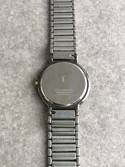 Yves Saint Laurent YSL Logo Quartz Watch Silver 4620-E62275 Vintage h6ftf2