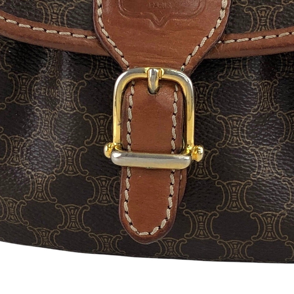 CELINE Macadam Blason Front Buckle Shoulder bag Brown Vintage baktxn