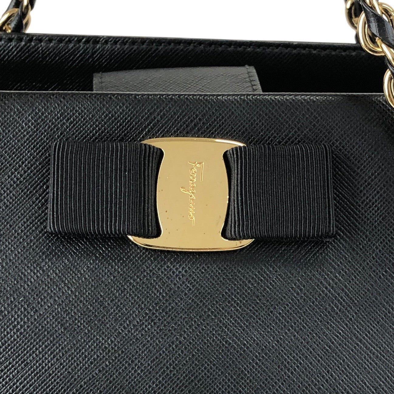 Salvatore Ferragamo Vala Ribbon Handbag Chain Shoulder bag Black