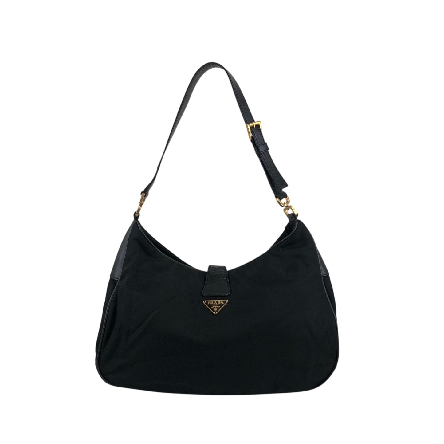 PRADA Tessuto Triangle Logo Turn Lock Shoulder bag Black Vintage 5mvw3a
