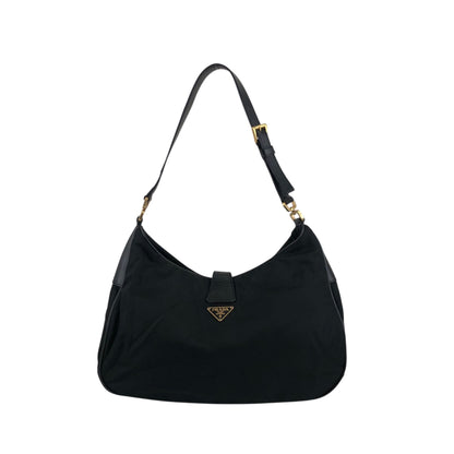 PRADA Tessuto Triangle Logo Turn Lock Shoulder bag Black Vintage 5mvw3a