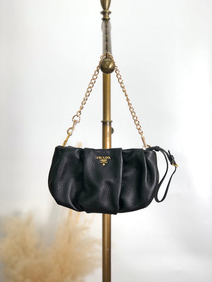 PRADA 標誌小號鏈條手提包袋黑色復古 wy5iwt