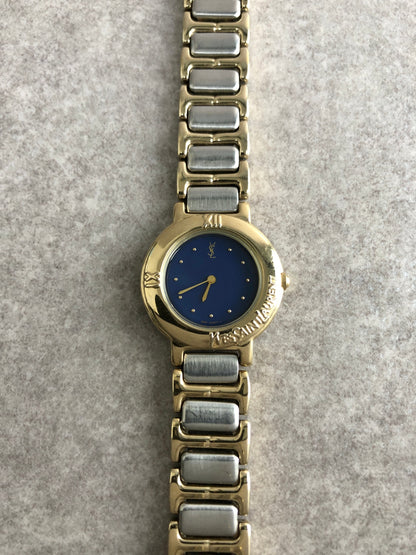 Yves Saint Laurent YSL Logo Quartz Watch Silver×Gold 2200-229789 Vintage 84wevi