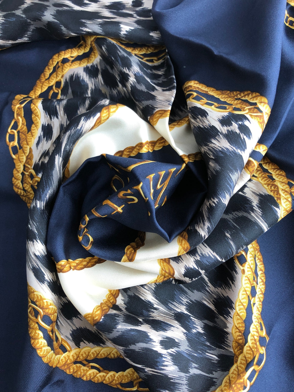 Christian Dior SILK Scarf Navy×Gold Vintage 2b48rk