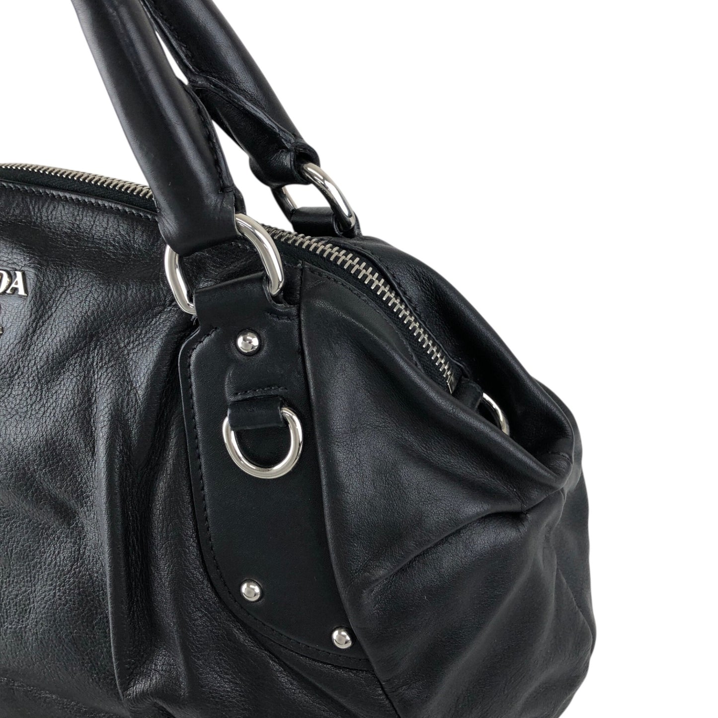 PRADA Logo Two-way Handbag Shoulder bag Black Vintage 28pkhx