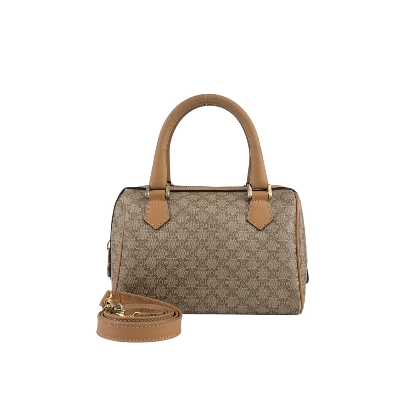 CELINE Macadam Two-way Small Handbag Shoulder bag Beige Vintage v4cuzg