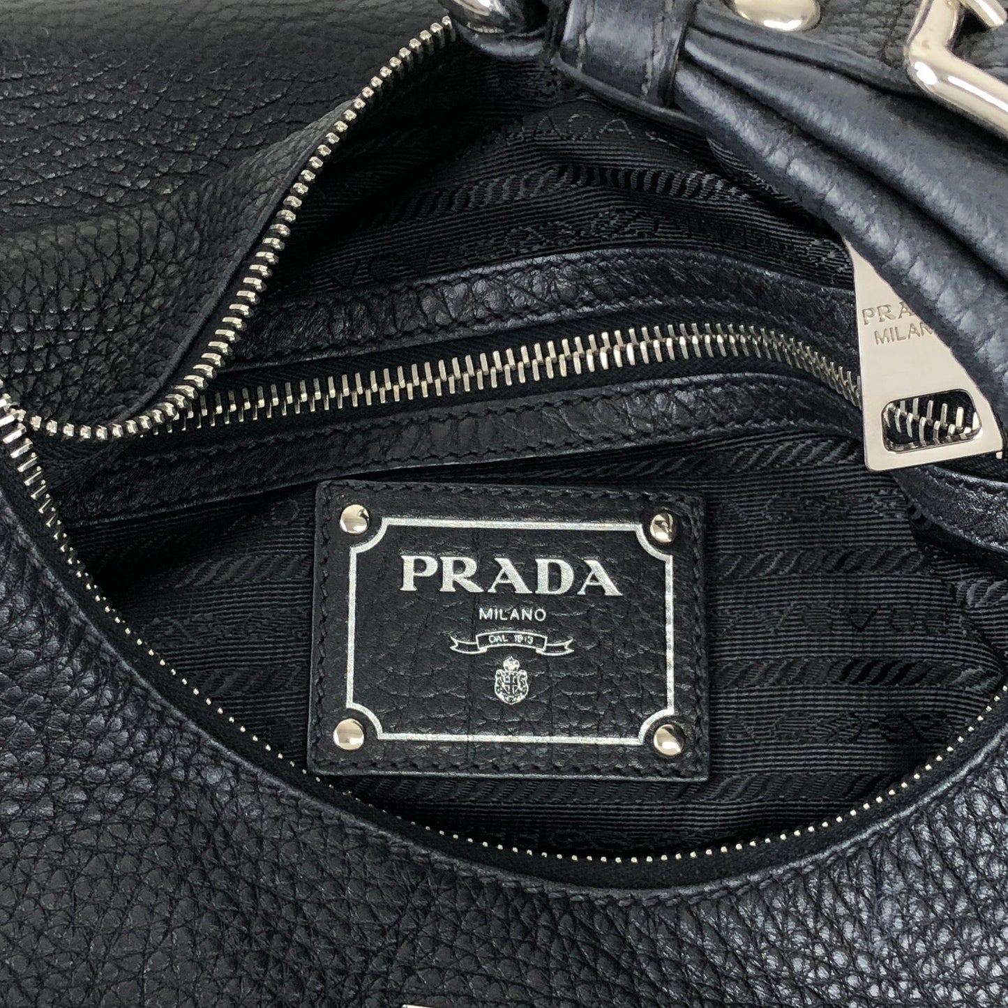 PRADA Logo Shoulder bag Hobobag Black Vintage 53rvk2