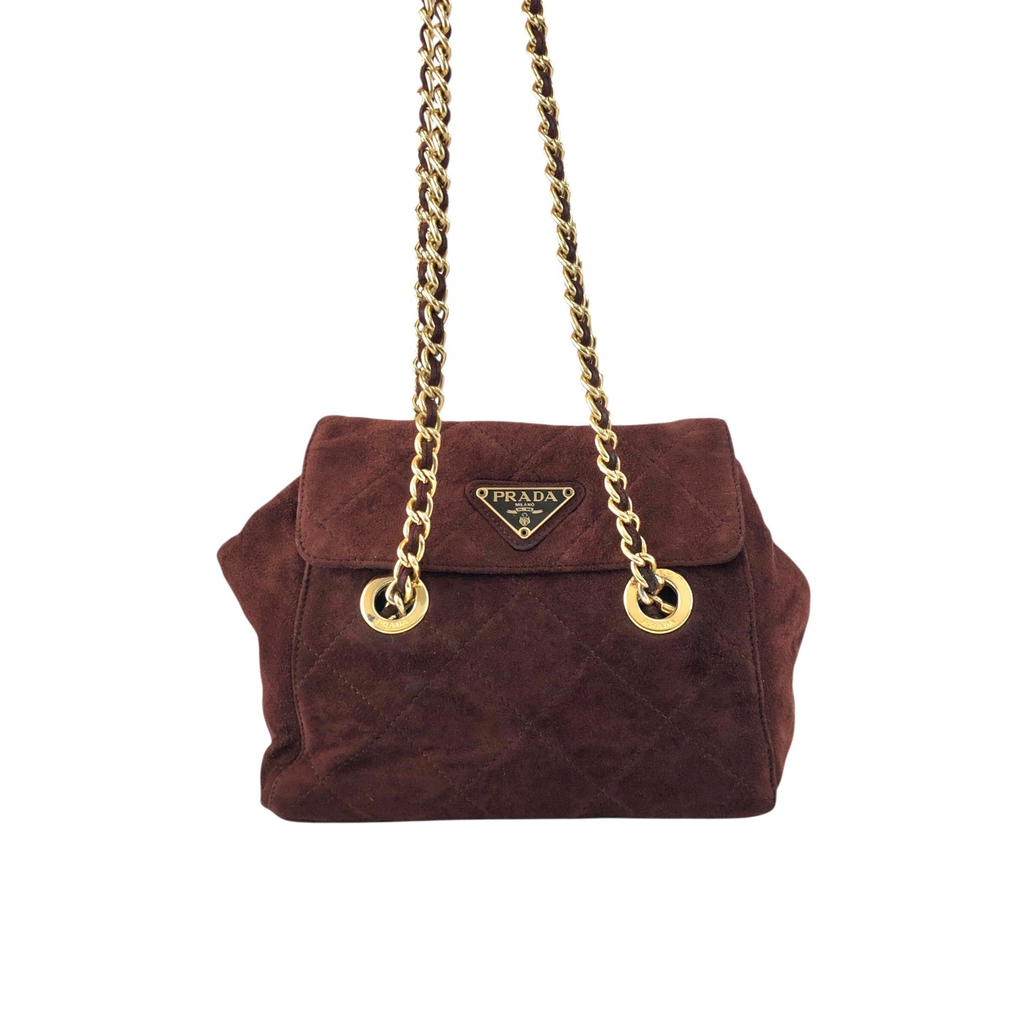 PRADA Triangle Logo Chain Shoulder bag Brown Vintage aprb7j