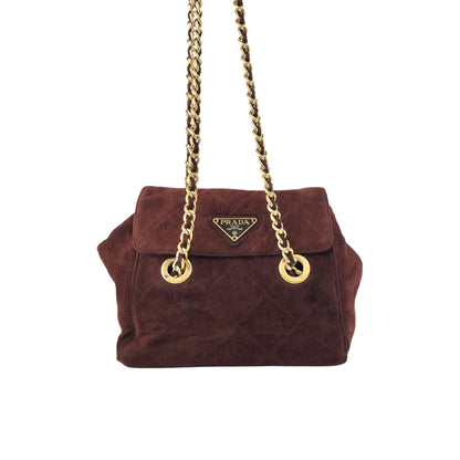 PRADA Triangle Logo Chain Shoulder bag Brown Vintage aprb7j