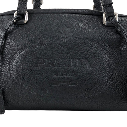 PRADA Logo Embossed Small Boston bag Handbag Black Vintage maefbu