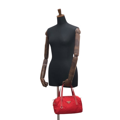 PRADA Triangle Logo Small Boston bag Handbag Red Vintage dkzdci