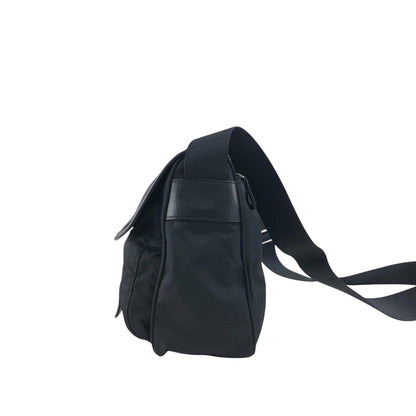 PRADA Tessuto Triangle Logo Front Buckle Shoulder bag Black Vintage kyt5ds