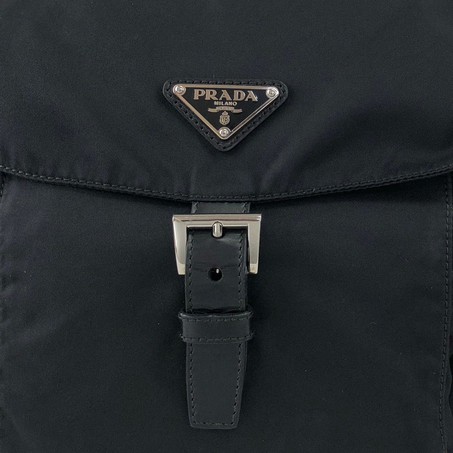 PRADA Tessuto Triangle Logo Front Buckle Side Pocket Shoulder bag Black Vintage pvgpkk