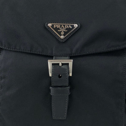 PRADA Tessuto Triangle Logo Front Buckle Side Pocket Shoulder bag Black Vintage pvgpkk