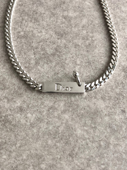 Christian Dior Logo Motif Necklace Silver Vintage 35bccv