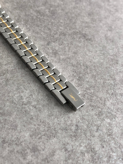 Yves Saint Laurent YSL Logo Quartz Watch Silver 5420-F44557 Vintage gp374e