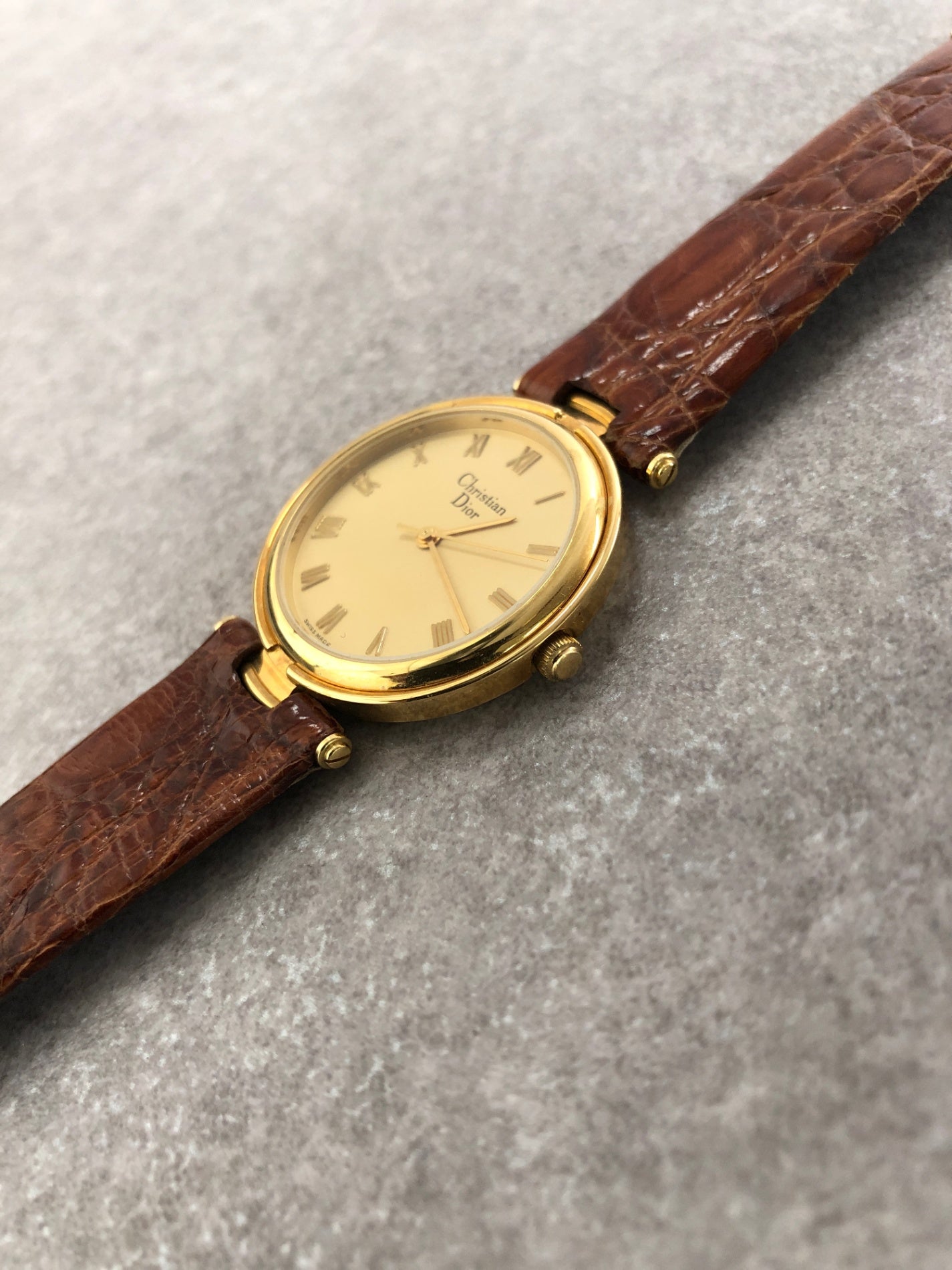 Christian Dior Watch Gold×Brown Vintage 3006 7ivzj6