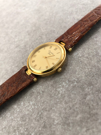 Christian Dior Watch Gold×Brown Vintage 3006 7ivzj6