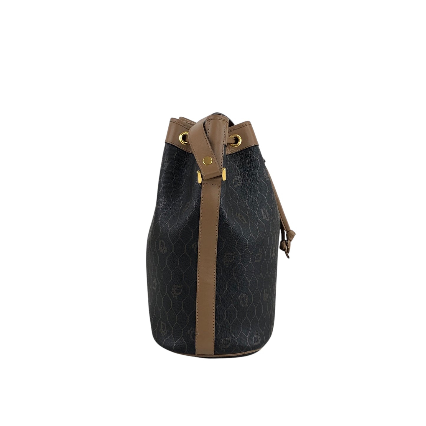 Christian Dior Honeycomb Pattern Drawstring Shoulder bag Black×Beige Vintage bgh644