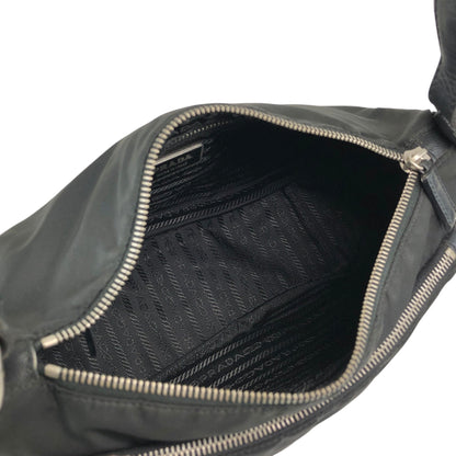 PRADA Tessuto Triangle Logo Shoulder bag Hobobag Black Vintage uxyr4i