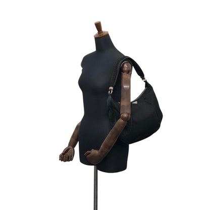 PRADA Tessuto Triangle Logo Shoulder bag Hobobag Black Vintage hub83u
