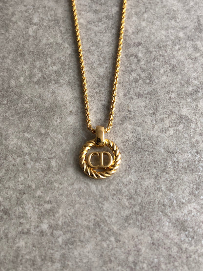 Christian Dior CD Logo Necklace Gold Vintage zb3px6