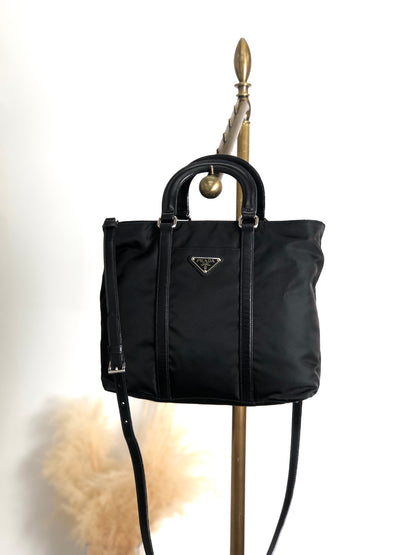 PRADA Tessuto Triangle Logo Two-way Handbag Shoulder bag Black Vintage xd7tr6