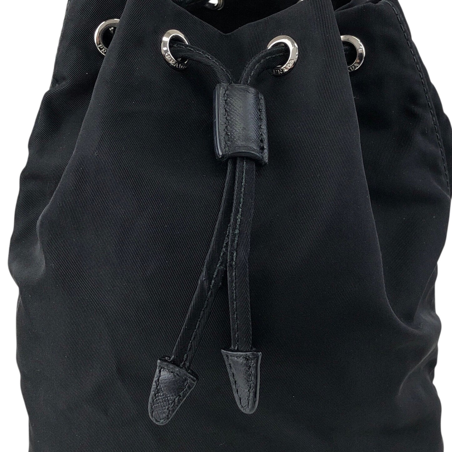 PRADA Tessuto Triangle Logo Drawstring Small Handbag Black Vintage 8t7zbv