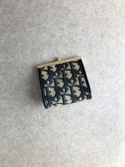 Christian Dior Trotter Metal Clasp Coin Purse Navy Vintage vyt3e7