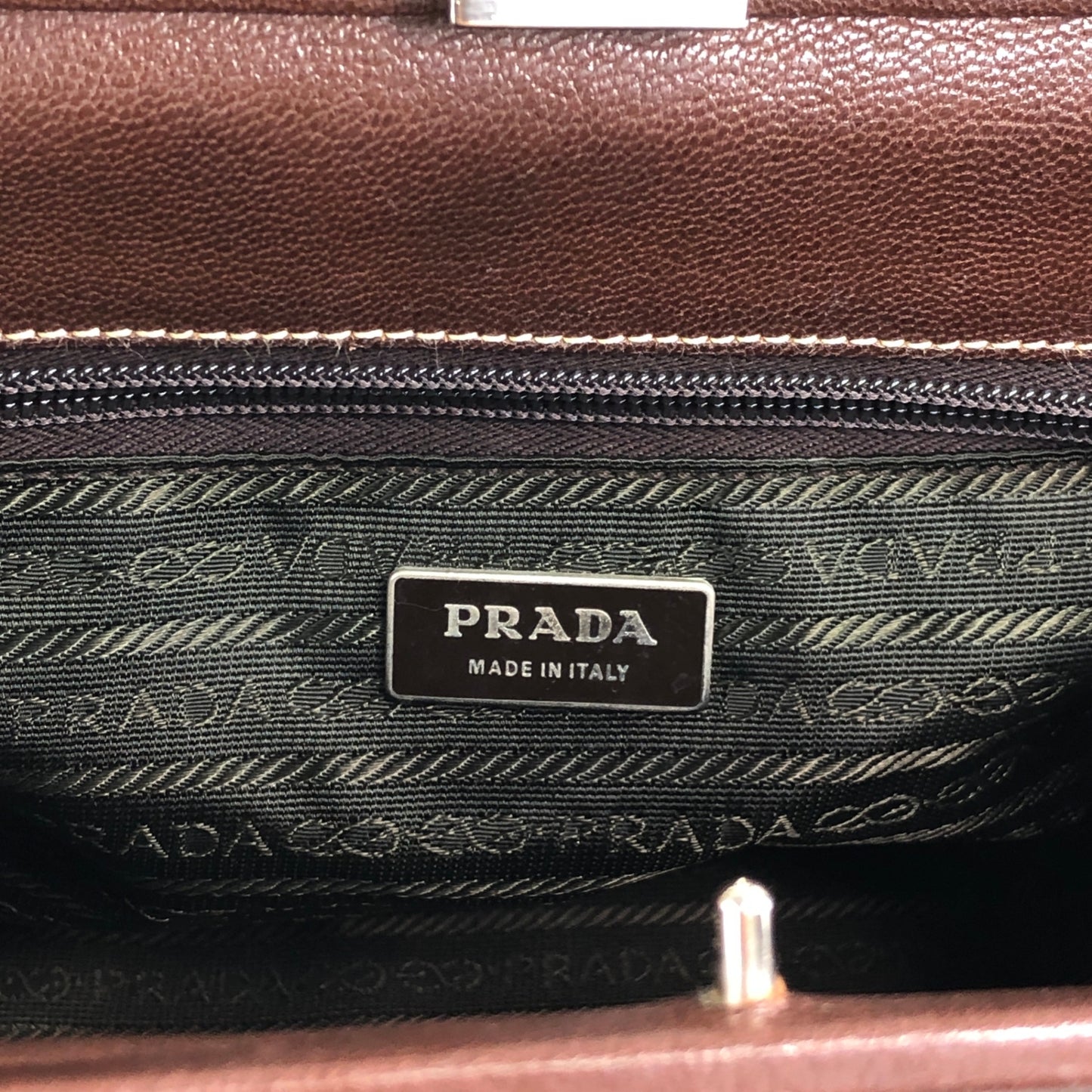 PRADA Metal Clasp Handbag Brown Vintage zwwp2k